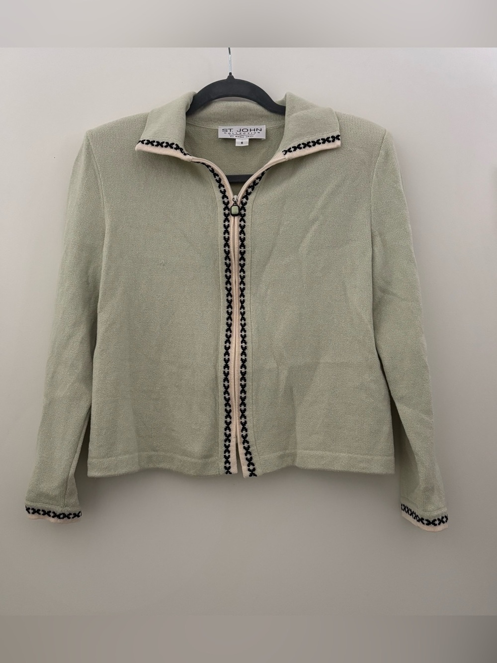 St. John Collection by Marie Gray Green Zip Knit Sweater Long Sleeve Vintage - Picture 1 of 14